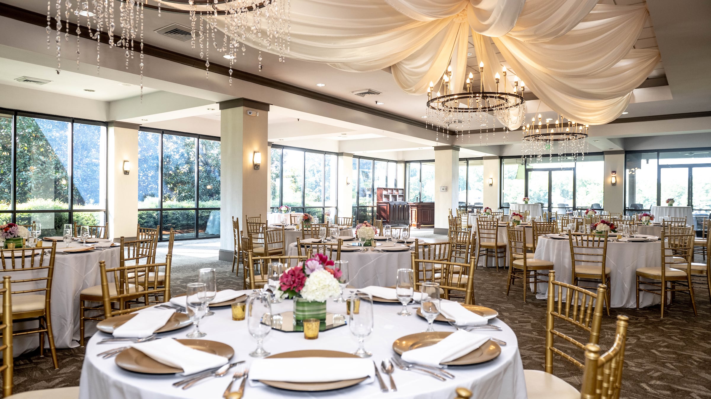 Ballroom set up for a wedding