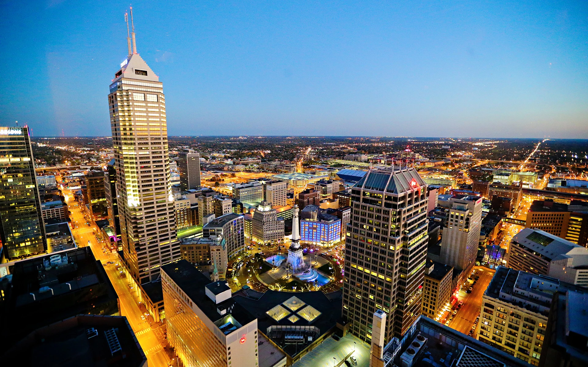 Stunning view of the Indianapolis skyline, showcasing the city's iconic architecture and vibrant urban landscape, symbolizing the heart of Indiana's legal expertise and community spirit.